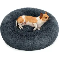 Famanu – Hondenmand rond donutvormig bed van zachte pluche stof, Ø 60 cm