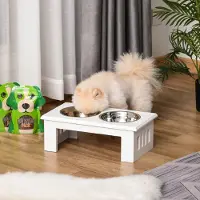 HAUSS SPOLE Voerbak – Verhoogde Dubbele Voerbak – 58,4 x 30,5 x 25,4 cm – MDF En RVS – Wit – Voor Honden Met Anti-Slip