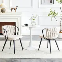 HAUSS SPOLE Eetkamerstoel - Modern Fluwelen Design - Met Armleuningen En Geweven Rugleuning - Voor Eetkamer, Woonkamer En Keuken - Beige Zwart