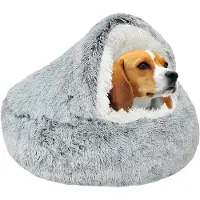 Markenlos – Kalmerend hondenbed in donutvorm, knuffelnest van zacht pluche, antislip bodem voor kleine en middelgrote honden, 65 cm, grijs