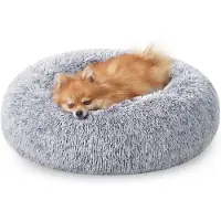 Markenlos – Hondenmand rond donutvormig bed van zachte pluche stof, Ø 60 cm