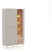 Vente-unique Vitrinekast 3 deuren met leds - Beige en goud - YESINIA