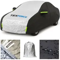 TexCorp Autohoes Buiten Waterdicht met Hagelbescherming – Autozeil Small Sedan 450x180x150 cm – Ademende Autodeken met Rits, Reflectoren en Spanbanden – Incl. Opbergtas