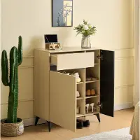 OKWISH Schoenenkast - 2 Deuren En 1 Lade - 75 x 35 x 90 cm - Verstelbare Legplanken - Opbergruimte Voor Hal En Slaapkamer - MDF Licht Hout
