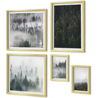 Coloray 5-Delige Schilderij Set - Groene bossen, mistige landschappen, natuurlijke uitzichten. - 50 x 50 cm, 20 x 30 cm en 40 x 60 cm - Wanddecoratie - Schilderijen Set - Kantoor