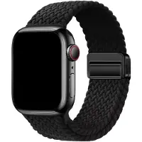 123Watches bandje Zyra - nylon - zwart - 38 · 40 · 41 & 42 mm - Geschikt voor Apple Watch series 1/2/3/4/5/6/7/8/9/10/11/12/SE/SE2/SE3