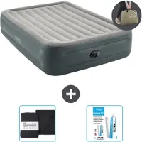 Intex luchtbed - geschikt voor 2 personen - 152 x 203 x 46 cm - grijs - inclusief pomp - met spannenhoes en reparatieset