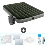 Intex Luchtbed - Twijfelaar - 137 x 191 x 25 cm - Groen - Inclusief pomp - Hoeslaken - Kussen - Reparatieset en Kussenbeschermer