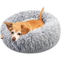 Markenlos – Rond hondenbed voor katten, pluizig hondenkussen, wasbaar hondenbed in donutvorm, pluche hondenmand voor middelgrote en kleine honden met een diameter van 50 cm in grijs
