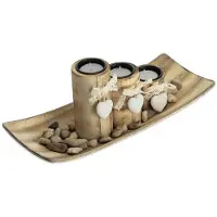 Famanu – Waxinelichthouder set van 3, met hartjes, schaal en steentjes, tafeldecoratie voor de woonkamer, bruin