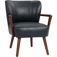 Merax Fauteuil Zwart - Gestoffeerde Leunstoel Met Armleuningen Kunstleer Houten Poten En Gebogen Rugleuning - Voor Woonkamer Slaapkamer Eetkamer En Balkon