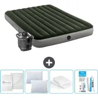 Intex luchtbed - 2 personen - 152 x 203 x 25 cm - Groen - Inclusief pomp - Spannenhoes - Kussens - Reparatieset en kussenbeschermer