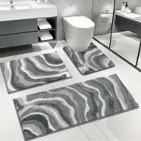 Famanu – Badkamermatset van 3 delen, zachte microvezel badmat en wc-tapijt, grijs, antislip, wasbaar, super absorberend
