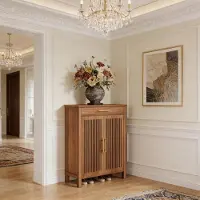 HAUSS SPOLE Schoenenkast - Vrijstaande Opbergkast Met Lamellendeuren En Lade - Voor Hal En Slaapkamer - MDF En Metaal - 80x36x109 Cm - Bruin