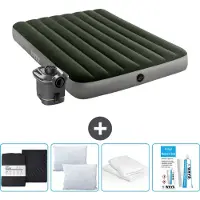 Intex luchtbed - tweepersoonsbed - 137 x 191 x 25 cm - groen - inclusief pomp, hoeslaken, kussen, reparatieset en kussentrek