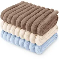 Markenlos – Set van 3 machinewasbare dekens voor honden en katten, flanel, zacht en duurzaam, ideaal voor bescherming van auto, bed en bank, bruin, beige, blauw, 52 x 76 cm