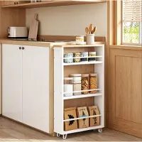HAUSS SPOLE Keukentrolley - Smal Opbergrek Met Wielen En 3 Open Planken - Voor Keuken En Smalle Nissen - Metaal En Hout - 47x80x13 Cm - Wit