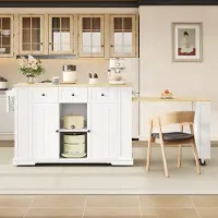 HAUSS SPOLE Keukeneiland Met Uitschuifbare Eettafel En Uitschuifbare Bartafel, Opbergruimte En Wielen, MDF, Wit Natuurhout, 138x55x93 Cm