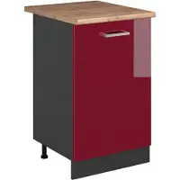 Vicco Keukenonderkast R-Line Rode hoogglans/Antraciet 50 cm goudkleurig eiken werkblad, Model 70245