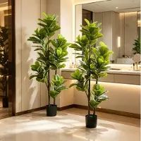 OKWISH Kunstplant 2 Delig 150 Cm Realistische Geigenfeige Voor Binnen Kunststof Groen Met Zware Pot Voor Stijlvolle Interieurs