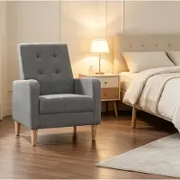 HAUSS SPOLE Fauteuil - Scandinavisch Design - Met Armleuningen En Gecapitonneerde Rugleuning - Voor Woonkamer En Slaapkamer - Linnen Donkergrijs