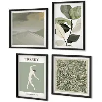 Coloray 4-Delige Schilderij Set - Plantenpatronen Met Silhouetten En Abstracte Vormen - 40 x 40 cm En 40 x 60 cm - Wanddecoratie - Moderne Interieurdecoratie - Decoratieve Schilderijen