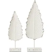 J-Line Bladeren - ijzer - wit - set van 2