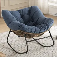 HAUSS SPOLE Schommelstoel - Chenille Accent Fauteuil - Ergonomisch Met Gewatteerde Zitting En Metalen Frame - Voor Woonkamer En Slaapkamer - Blauw