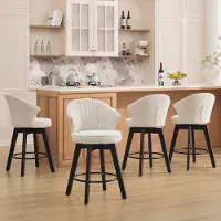 HAUSS SPOLE Barkruk - Set Van 2 - Draaibaar Met Rugleuning Armleuningen En Voetsteun - Voor Keukeneiland En Eethoek - Chenille Beige