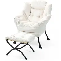 HAUSS SPOLE Fauteuil - Relaxstoel Met Inklapbare Hocker En Zijvak - Voor Woonkamer, Slaapkamer En Balkon - Fluweel En Metaal - Crèmewit