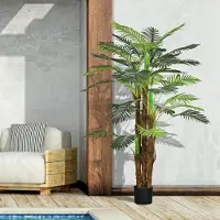HAUSS SPOLE Kunstplant Kunst Palm 160 Cm Voor Binnen En Buiten Kunststof Groen Met Pot Voor Woonkamer, Bureau, Tuin En Terras