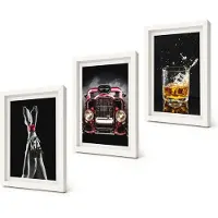 Coloray 3-Delige Schilderij Set - Vrouwenbenen met roos, oude auto, glas whisky - 20x30 - Stijlvolle Muurdecoratie - Slaapkamer
