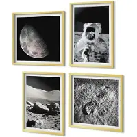Coloray 4-Delige Schilderij Set - Maanfoto's met astronaut en voetafdruk - 40 x 40 cm en 40 x 60 cm - Decoratieve Schilderijen - Wanddecoratie - Hal