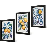 Coloray 4-Delige Schilderij Set - Citroenen aan takken met blauwe bladeren - 20 x 30 cm - Decoratieve Schilderijen - Woonkamer - Interieur - Interieur Decoratie