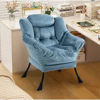 HAUSS SPOLE Fauteuil - Relaxstoel Met Zijvak En Armleuningen - Comfortabele Luie Stoel Met Metalen Frame - Voor Woonkamer En Balkon - Lichtblauw Velvet