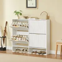 HAUSS SPOLE Schoenenkast - Smal Ontwerp Met Verstelbare Planken En Kantelbeveiliging - Voor Hal En Gang - MDF - Wit - 120 x 24 x 102 Cm
