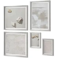Coloray 5-Delige Schilderij Set - Bloemenpatronen En Minimalistische Lijnen In Neutrale Kleuren. - 20 x 30 cm - Decoratieve Schilderijen - Woonkamer - Interieur - Moderne Wanddecoratie