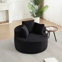 HAUSS SPOLE Fauteuil - Ronde Loungestoel - Met 3 Sierkussens En Brede Armleuningen - Voor Woonkamer En Slaapkamer - Zwart Ribfluweel