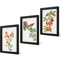 Coloray 4-Delige Schilderij Set - Geschilderde retro bloemen en een vogel op een tak - 20 x 30 cm - Wanddecoratie - Muurdecoratie - Woonkamer - Woonkamer Decoratie