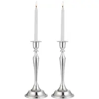 Famanu – Kaarshouders voor kaarsen, set van 2 zilveren kaarsenstandaards van 24,5 cm hoog, perfect voor bruiloften en verjaardagen
