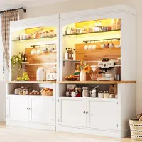 HAUSS SPOLE Keukenkast - Set Van 2 Hoge Opbergkasten Met Ledverlichting En Glasplank - Voor Keuken En Eetkamer - MDF Metaal - 107x34x184 Cm - Wit
