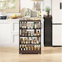 HAUSS SPOLE Smalle Keukenkast Op Wielen Met 4 Verstelbare Planken Voor Smalle Ruimtes In Keuken En Badkamer Zwart Bruin MDF 55x16x85 Cm