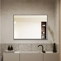 HAUSS SPOLE Spiegel - 50 x 70 cm - Zwart Aluminium en Glas - Horizontaal of Verticaal te Monteren - Wandspiegel voor Badkamer