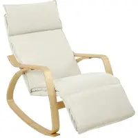 STILVORA Schommelstoel Fauteuil Met Verstelbare Voetensteun En Armleuningen Voor Woonkamer En Leeshoek – Crèmewit – Stof – Hout