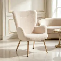 HAUSS SPOLE Fauteuil Hoog Rugleuning - Comfortabele Lounge Stoel Met Armleuningen - Voor Woonkamer, Slaapkamer En Leeshoek - Polyester - Beige