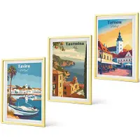 Coloray 4-Delige Schilderij Set - Uitzichten op kuststeden en hun architectuur - 40 x 60 cm - Muurdecoratie - Wanddecoratie - Slaapkamer - Woonkamer Decoratie