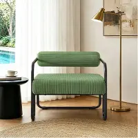 HAUSS SPOLE Fauteuil - Loungefauteuil Met Armleuningen - Modern Industrieel Design Met Zachte Ribstof Bekleding - Voor Woonkamer, Slaapkamer Of Kantoor - Metaal Groen