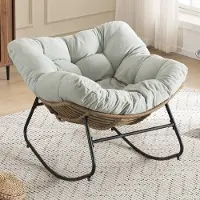 HAUSS SPOLE Schommelstoel - Fauteuil Met Chenille Bekleding - Gewatteerde Zitting Met Armleuningen - Voor Woonkamer En Slaapkamer - Lichtblauw