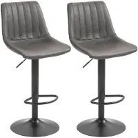 HAUSS SPOLE Barkruk – Retro Design – Set Van 2 – Hoogte Verstelbaar Met Voetsteun En Hoge Rugleuning – Voor Keuken En Huisbar – Stof Donkergrijs