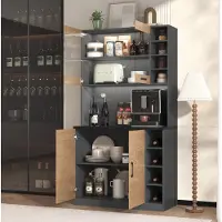 HAUSS SPOLE Keukenkast - Met LED-Verlichting En Kabelgaten - Vrijstaand Voor Keuken En Eethoek - MDF En Glas - 100x47x187 Cm - Grijs Naturel
